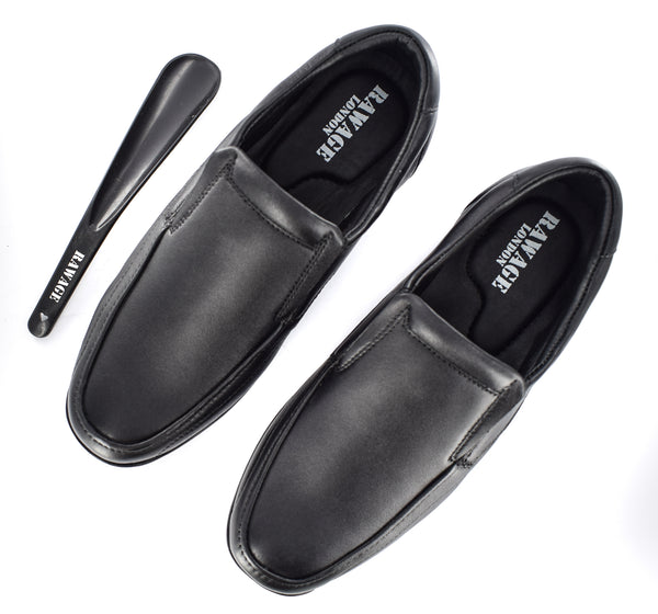 MENS Black Genuine Leather Upper Comfort Slip-On Formal/Casual Shoes