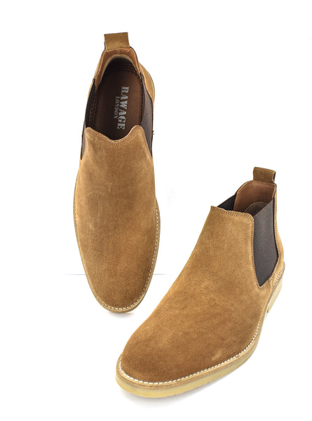 MENS TAN GENUINE SUEDE CHELSEA BOOTS