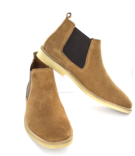 MENS TAN GENUINE SUEDE CHELSEA BOOTS