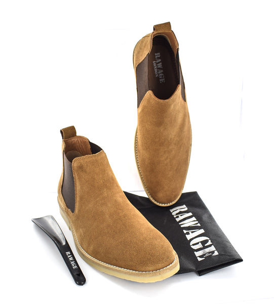 MENS TAN GENUINE SUEDE CHELSEA BOOTS