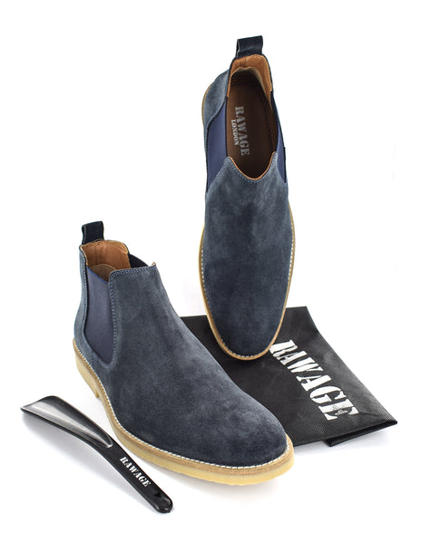 MENS NAVY GENUINE SUEDE CHELSEA BOOTS