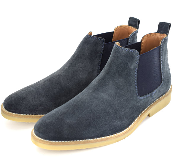 MENS NAVY GENUINE SUEDE CHELSEA BOOTS