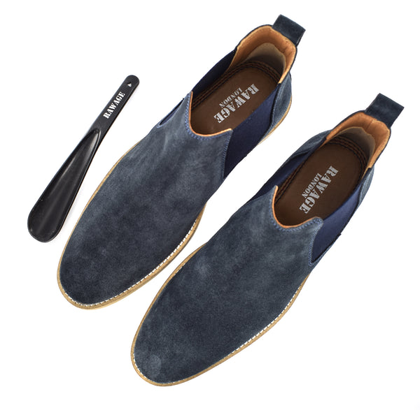 MENS NAVY GENUINE SUEDE CHELSEA BOOTS