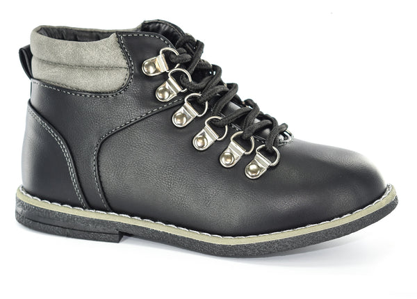 BOYS BLACK 6 EYELET LACE UP CASUAL/FORMAL/PARTY ANKLE BOOTS UK SIZE 8-2