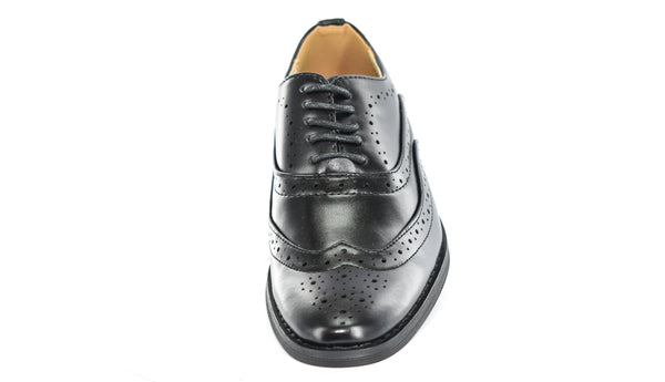 BOYS BLACK FAUX SOFT LEATHER BROGUE OXFORD STYLE LACE UP FORMAL/CASUAL SHOES