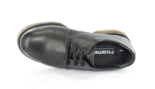 B071A Boys Black Leather 3 Eyelet Gibson PVC Sole Shoe