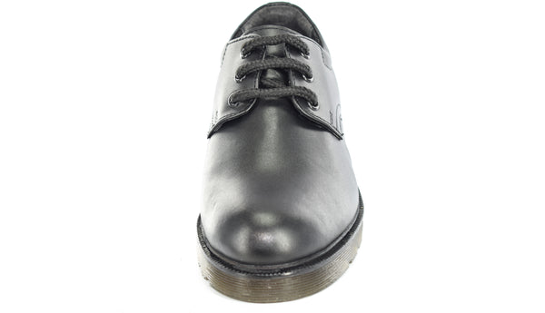 B071A Boys Black Leather 3 Eyelet Gibson PVC Sole Shoe