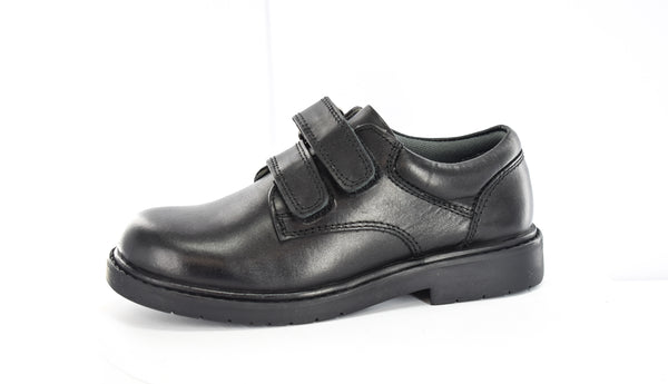 B079A Boys Black Leather Twin Touch Fastening Casual/School Shoe