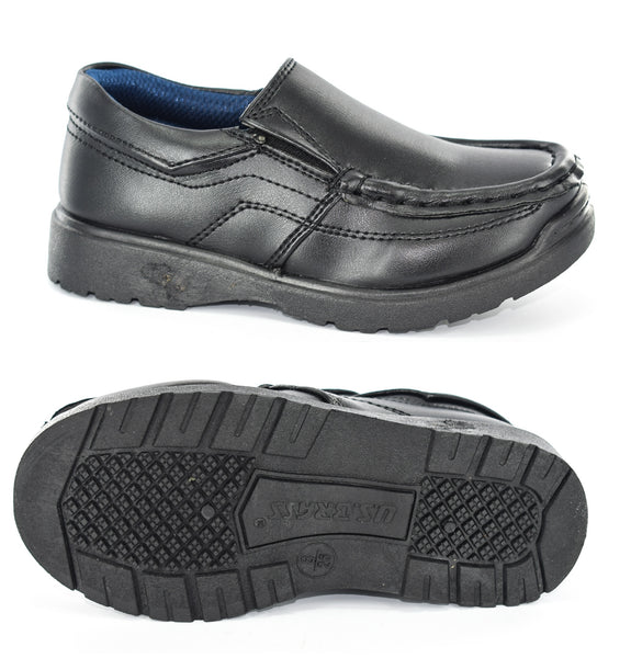 KIDS/BOYS BLACK FAUX LEATHER SLIP ON BOAT SCHOOL SHOES UK SIZE 8-2