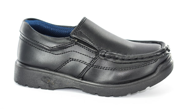 KIDS/BOYS BLACK FAUX LEATHER SLIP ON BOAT SCHOOL SHOES UK SIZE 8-2