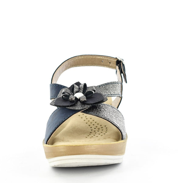 LADIES BLUE LIGHT WEIGHT LOW WEDGE SLING-BACK SUMMER SANDALS