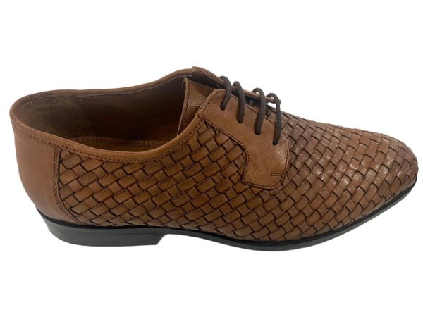 Mens TAN Orignal Leather Weave Basket Formal Laceup Shoes