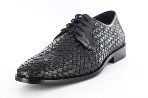 Mens Black Orignal Leather Weave Basket Formal Laceup Shoes