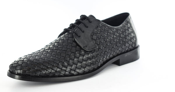 Mens Black Orignal Leather Weave Basket Formal Laceup Shoes