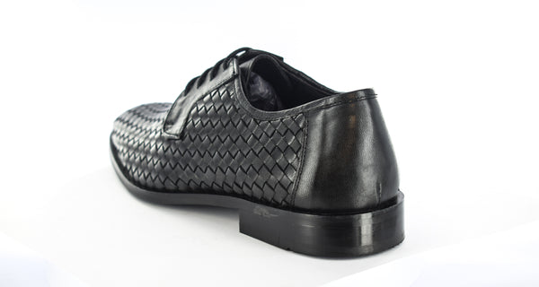 Mens Black Orignal Leather Weave Basket Formal Laceup Shoes