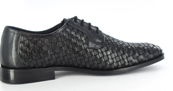 Mens Black Orignal Leather Weave Basket Formal Laceup Shoes