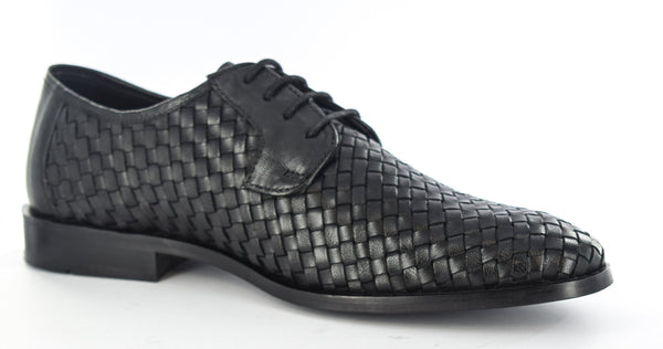 Mens Black Orignal Leather Weave Basket Formal Laceup Shoes