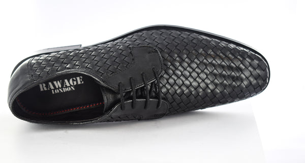 Mens Black Orignal Leather Weave Basket Formal Laceup Shoes