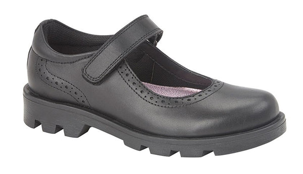 GIRLS BLACK LEATHER CLEATED SOLE SCHOOL SHOES UK SIZE 10-5