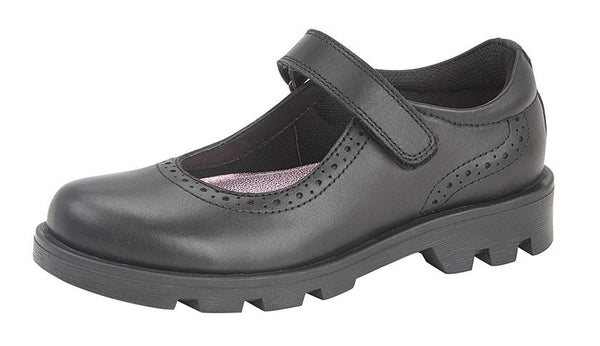 GIRLS BLACK LEATHER CLEATED SOLE SCHOOL SHOES UK SIZE 10-5