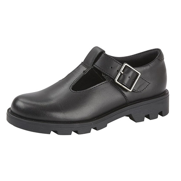 GIRLS BLACK LEATHER T BAR SCHOOL SHOES UK SIZE 10-5