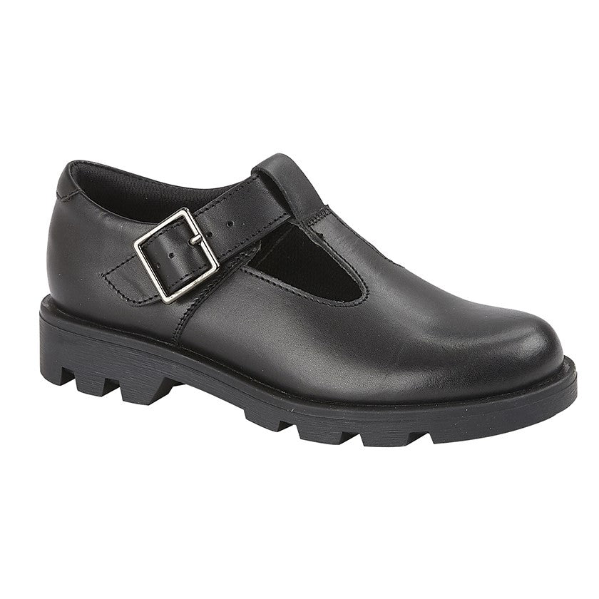 GIRLS BLACK LEATHER T BAR SCHOOL SHOES UK SIZE 10-5