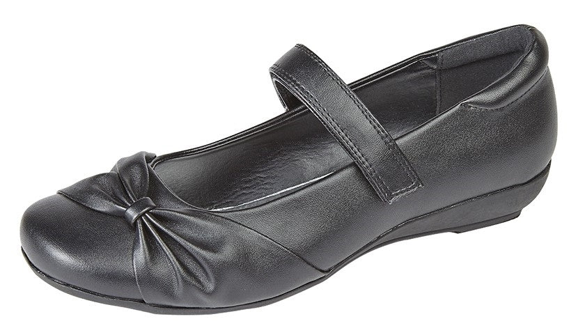 GIRLS BLACKS LOW WEDGE SCHOOL SHOES UK SIZE 13-5