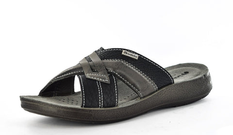 MENS BLACK FAUX LEATHER MULE SUMMER SLIPPERS/SANDALS