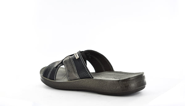 MENS BLACK FAUX LEATHER MULE SUMMER SLIPPERS/SANDALS