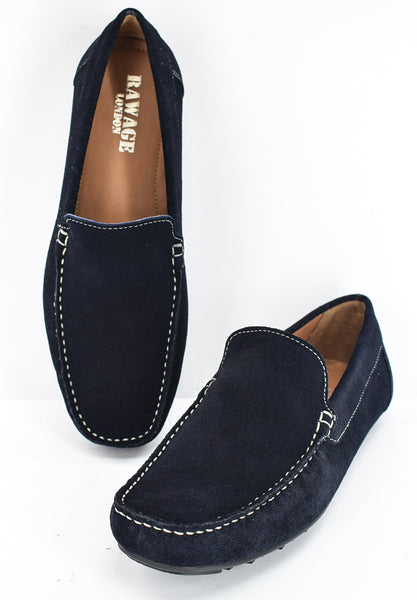 MENS NAVY ORIGINAL SUEDE CASUAL SLIP ON LOAFERS/SHOES/MOCCASIN