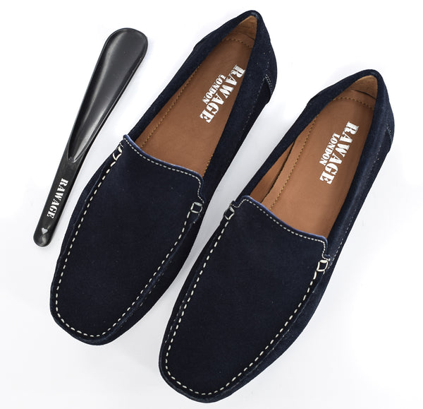 MENS NAVY ORIGINAL SUEDE CASUAL SLIP ON LOAFERS/SHOES/MOCCASIN