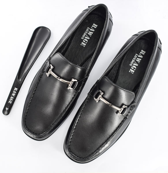 MENS SMART BLACK SNAFFLE LEATHER FORMAL/CASUAL SLIP ON SHOES/LOAFERS