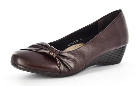 Women/Ladies Dark Brown Faux Leather Upper Wedge Court Shoes