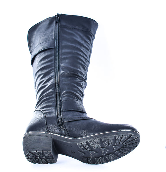 Ladies High Leg Zip Cavalier Faux Leather Boot Black