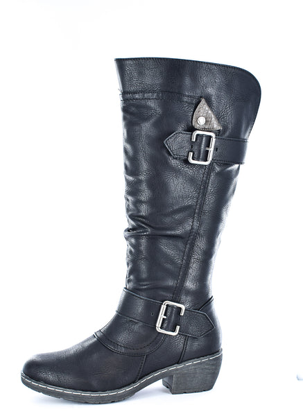 Ladies High Leg Zip Cavalier Faux Leather Boot Black