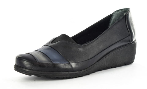 WOMEN/LADIES BlACK MULTI LEATHER CENTRE GUSSET CASUAL SHOES