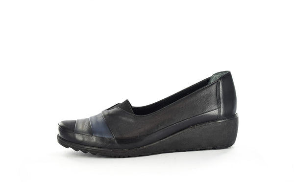 WOMEN/LADIES BlACK MULTI LEATHER CENTRE GUSSET CASUAL SHOES