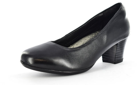 Women/Ladies Black Leather Low Block Heel Formal/Casual Court Shoes