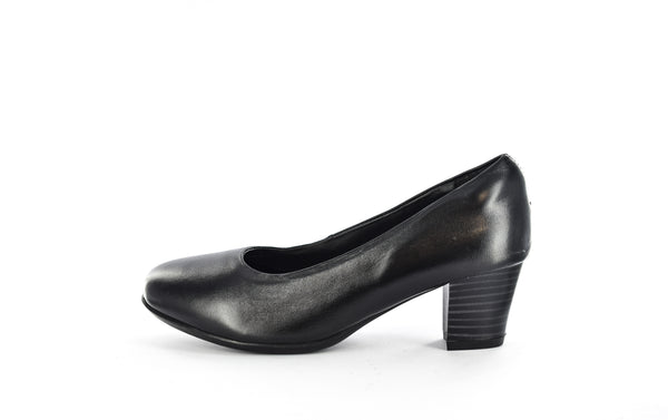 Women/Ladies Black Leather Low Block Heel Formal/Casual Court Shoes