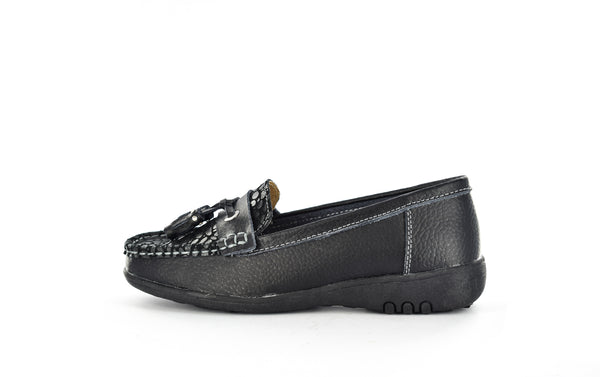 Ladies/Women Black Nubuck Leather Casual Wide Fit Loafers