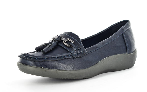 Women/Ladies Navy Faux Leather Tassel Casual Loafers