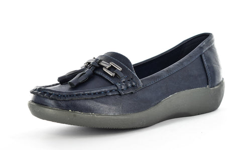 Women/Ladies Navy Faux Leather Tassel Casual Loafers