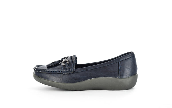 Women/Ladies Navy Faux Leather Tassel Casual Loafers