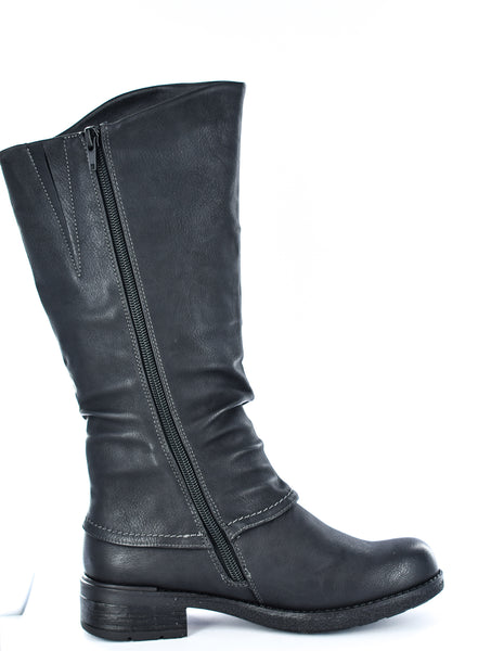 Ladies Black Imitation Nu buck Zip Up High Leg Boot