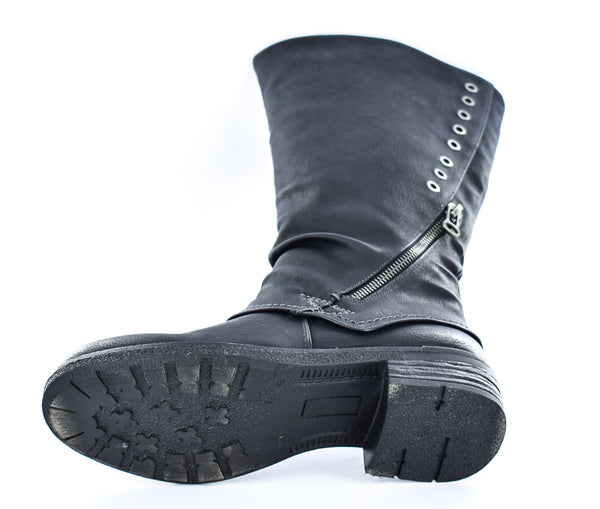 Ladies Black Imitation Nu buck Zip Up High Leg Boot