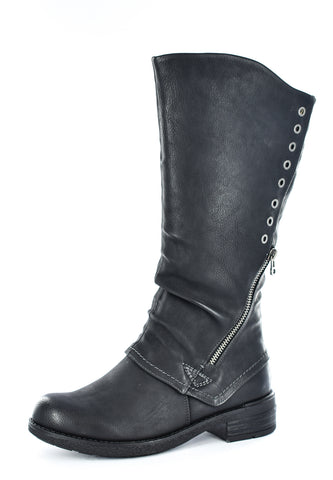 Ladies Black Imitation Nu buck Zip Up High Leg Boot