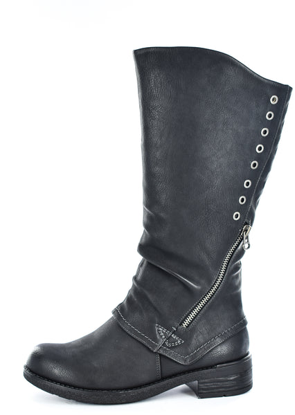 Ladies Black Imitation Nu buck Zip Up High Leg Boot