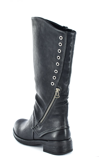 Ladies Black Imitation Nu buck Zip Up High Leg Boot