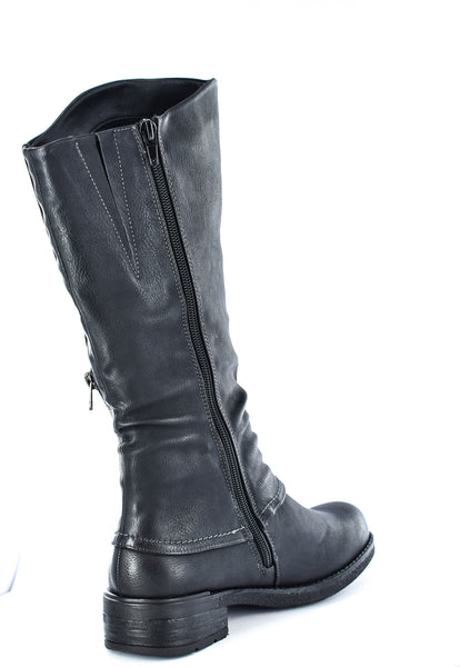 Ladies Black Imitation Nu buck Zip Up High Leg Boot