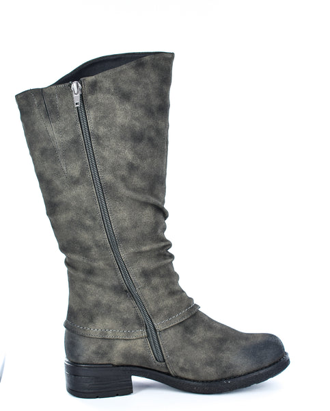 Ladies Grey Imitation Nu buck Zip Up High Leg Boot